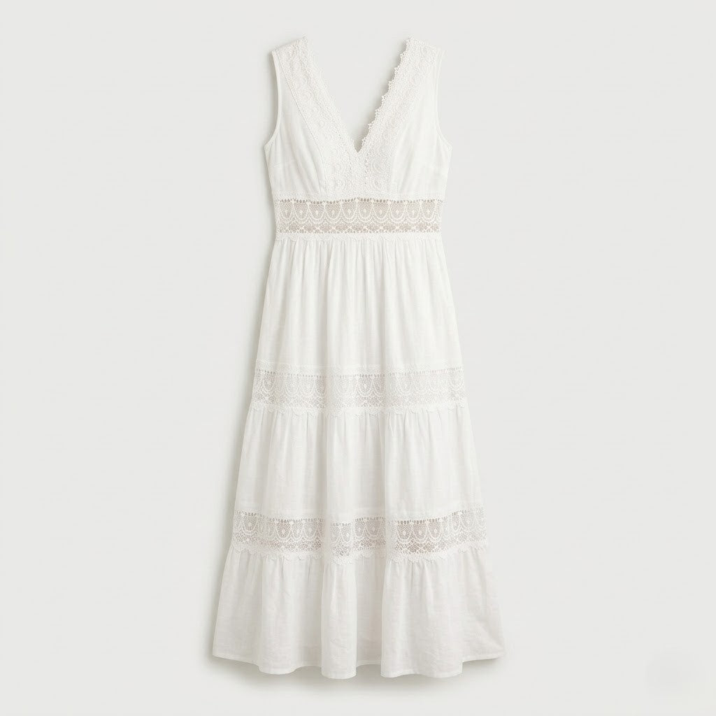 Modaclubb - Mouwloze Tiered Midi-jurk met Oogjeskant