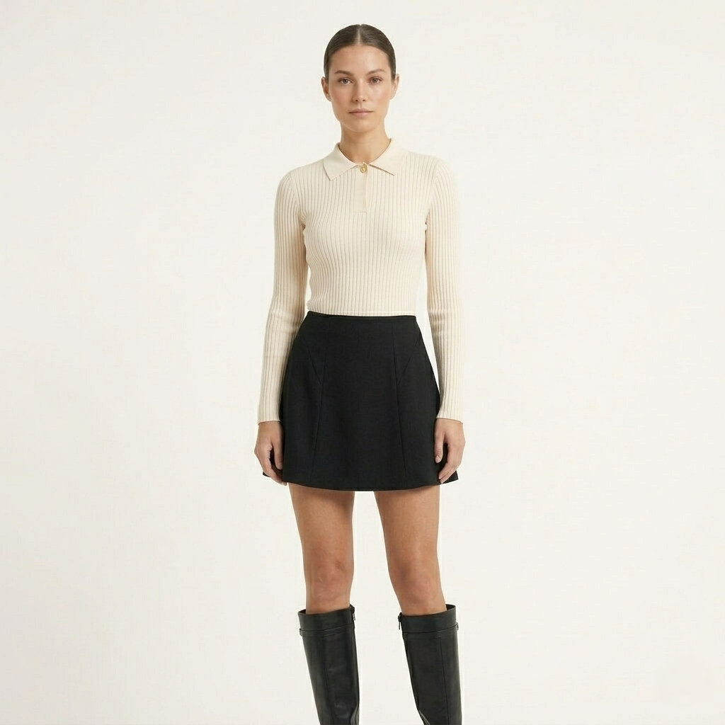 Modaclubb - Geribbelde Lange Mouwen Polotop