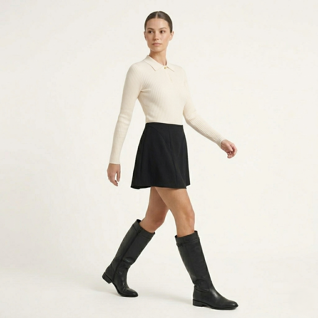 Modaclubb - Geribbelde Lange Mouwen Polotop