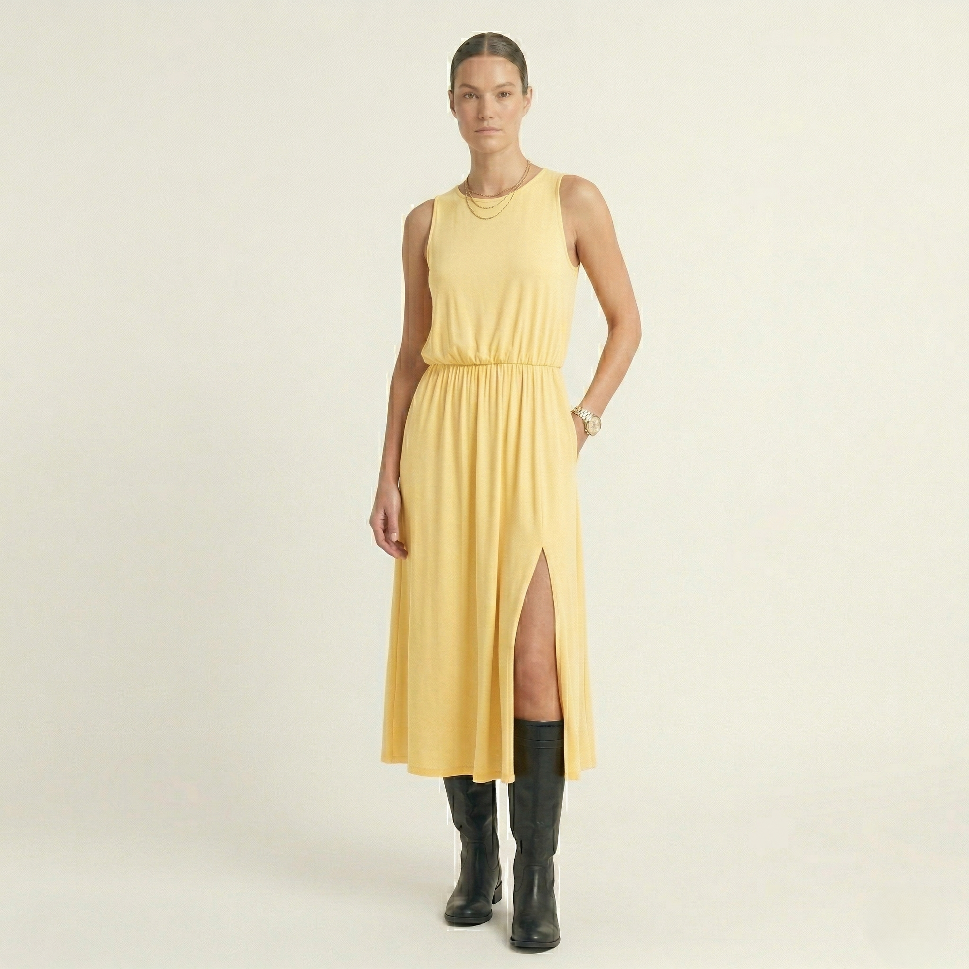 Modaclubb - Mouwloze Midi-jurk met Hoge Hals