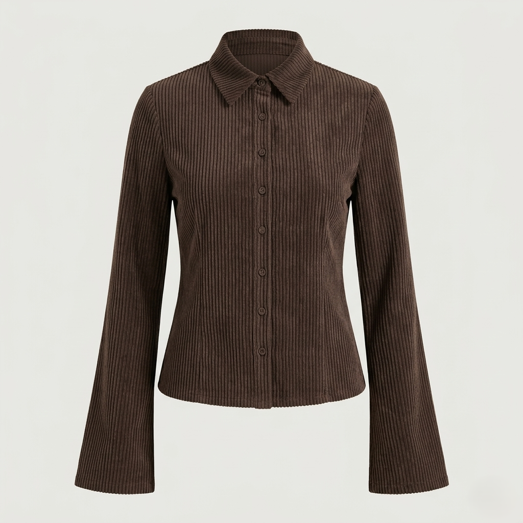 Modaclubb | Slim-Fit Corduroy Blouse met Uitlopende Mouwen