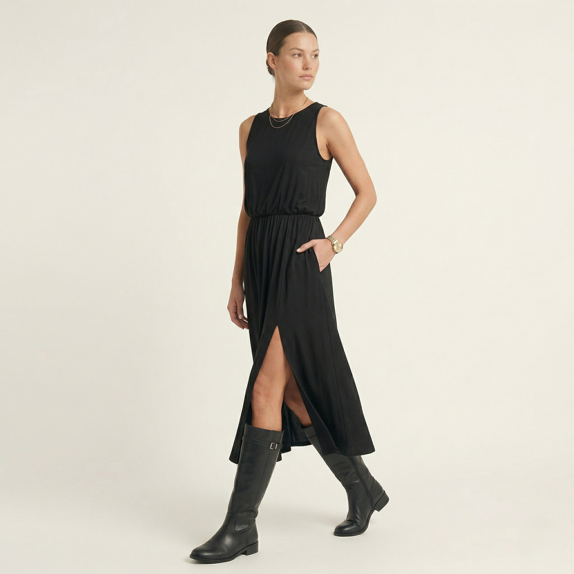 Modaclubb - Mouwloze Midi-jurk met Hoge Hals