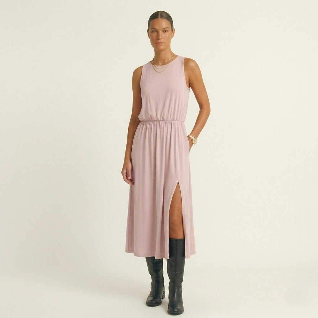 Modaclubb - Mouwloze Midi-jurk met Hoge Hals